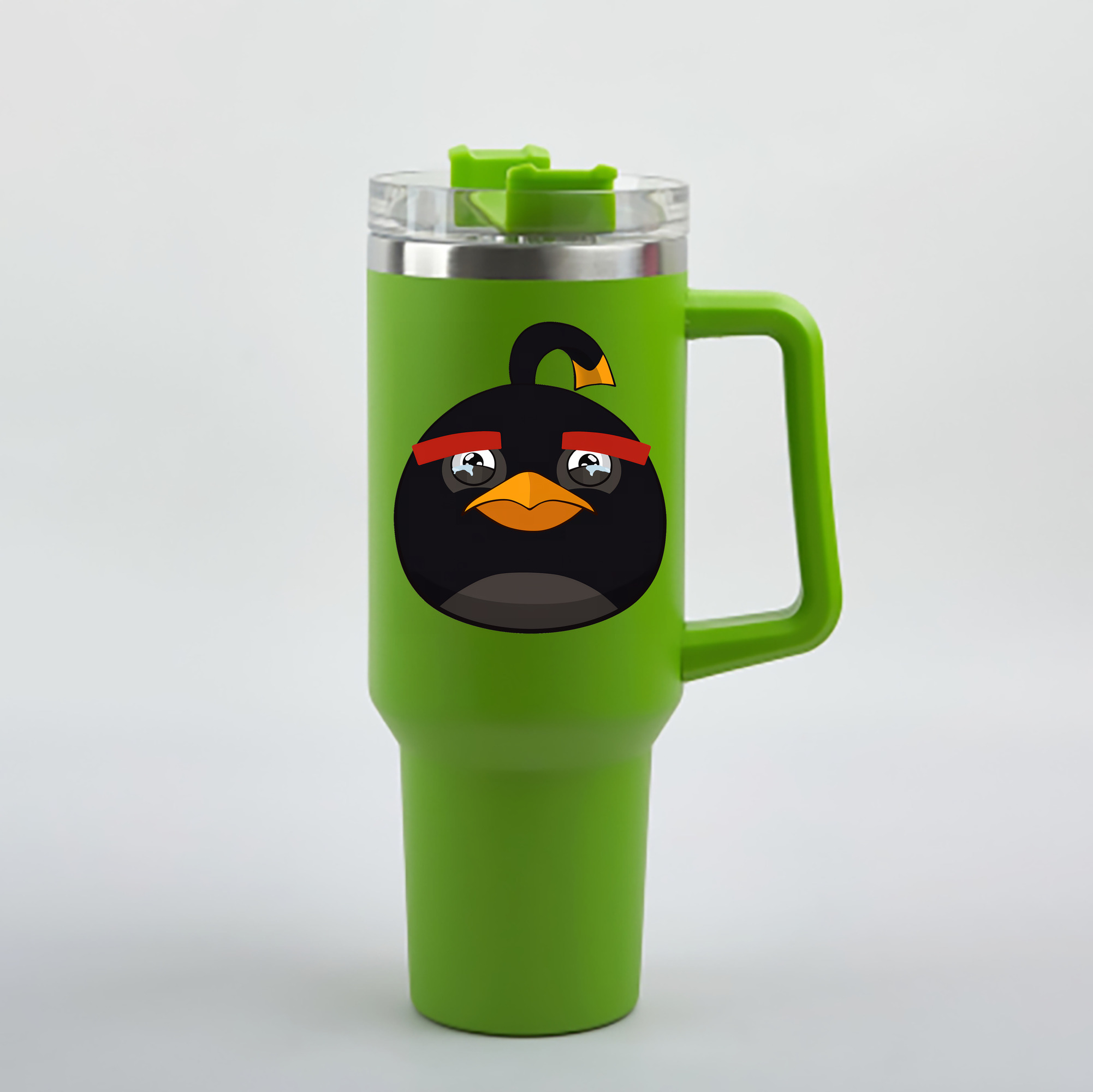 （画像用） Angry Birds アングリーバード 1200mL車用タンブラー - クリスタルステッカー（プラスチックストロー付き）